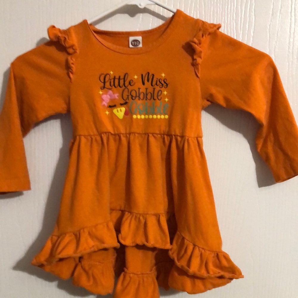 Girls Toddlers Orange Ruffled Long Sleeve Dress